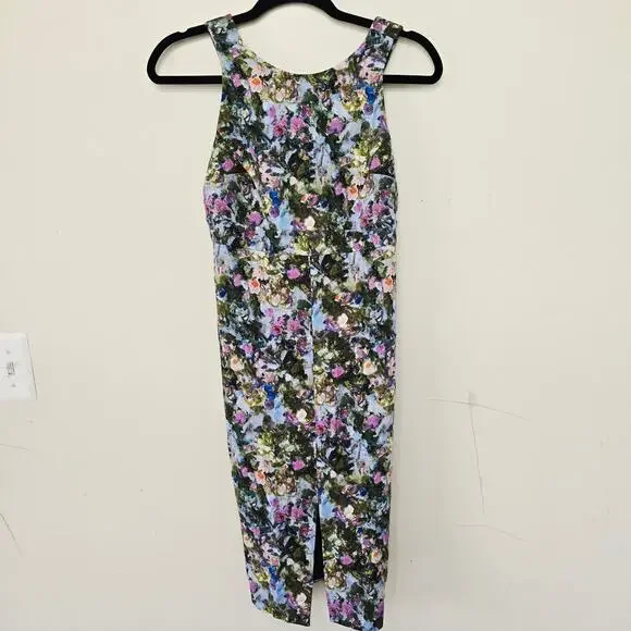 Cushnie Et Ochs Floral Print Midi Length Open Back Wiggle Green Dress Size 0 - Picture 6 of 13